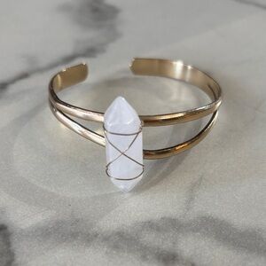 Gold Cuff Bracelet with White Crystal Accent